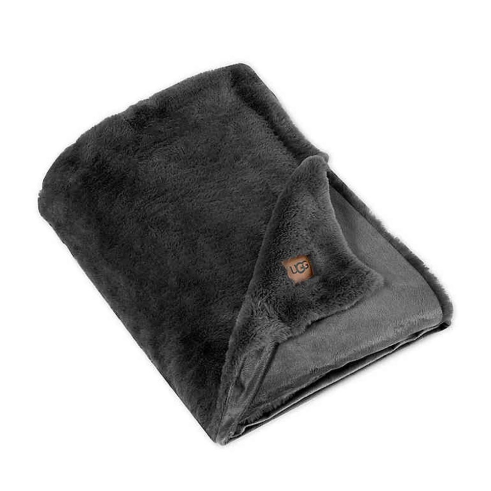 UGG Charcoal Grey Polar Throw Blanket 50 x 70in